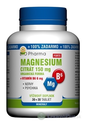 BIO Pharma Magnesium citrát 150mg + Vitamín B6 tbl 30+30 (100% ZADARMO) (60 ks)