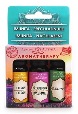 ALTEVITA Esenciálne oleje IMUNITA - PRECHLADNUTIE (Citrón 10ml, Mäta 10ml, Eukalyptus 10ml) 1x1 set