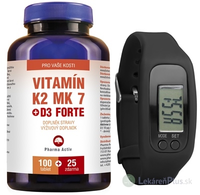 Pharma Activ Vitamín K2 MK 7 + D3 FORTE tbl 100+25 zdarma (125 ks) + Fitness náramok, 1x1 set