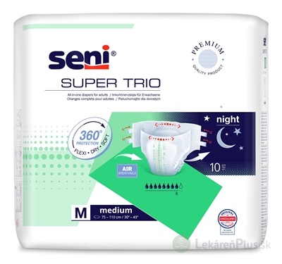 Seni SUPER TRIO medium M plienkové nohavičky na noc (obvod pása 75-100 cm)(8 kvap.) 1x10 ks