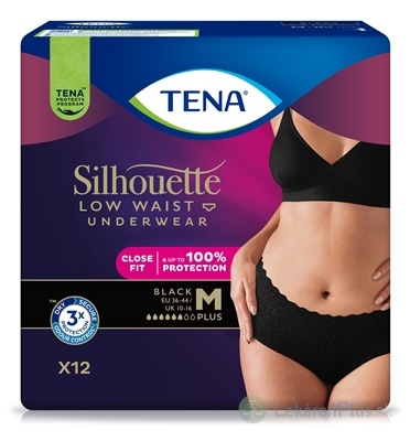 TENA Silhouette Plus Low Waist Black M čierne dámske naťahovacie inkontinenčné nohavičky 1x12 ks