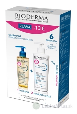 BIODERMA Atoderm BALÍK Intensive baume + Olej upokojujúci balzam 500 ml + sprchový olej 200 ml, (ZĽAVA -13 EUR), 1x1 set