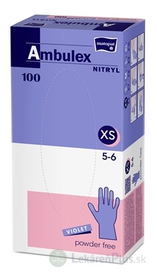 Ambulex NITRYL Vyšetrovacie a ochranné rukavice veľ. XS, fialové, nitrilové, nesterilné, nepudrované, 1x100 ks