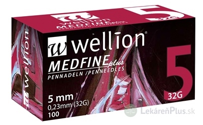 Wellion MEDFINE plus PENNEEDLES 5 mm, 32G ihla na aplikáciu inzulínu pomocou pera 1x100 ks