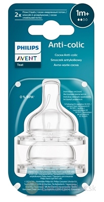 AVENT Cumlík na fľašu Anti-colic 2 1m+, pomalý prietok, extra mäkký silikónový 1x2 ks