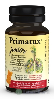 Primatux junior Želatínové pastilky s cukrami a sladidlom, príchuť jahoda 1x20 ks