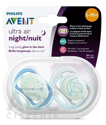 AVENT CUMLÍK 6-18M Ultra air nočný chlapec na utišovanie, silikón 1x2 ks