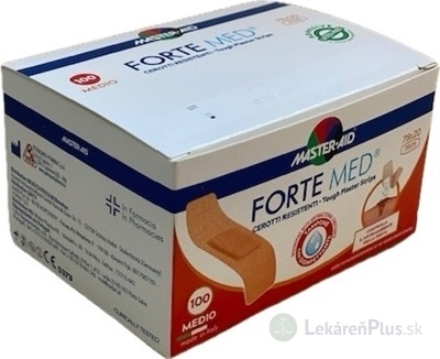 MASTER AID FORTE MED Náplasti pevné vodeodolné s antiseptickým vankúšikom (78x20 mm) 1x100 ks