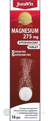 JutaVit Horčík 275 mg + vitamín B6 šumivé tablety s príchuťou pomaranča a granátového jablka 1x16 ks