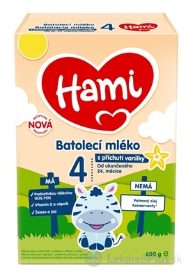 Hami 4 Batoľacie mlieko s príchuťou vanilky mliečna výživa v prášku (od ukonč. 24. mes.), (nová receptúra, 2023) 1x600 g