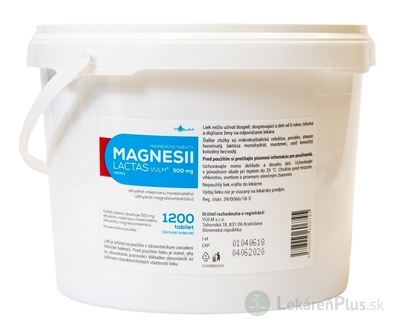 MAGNESII LACTAS VULM 500 mg tbl (vrecko PE-klinické balenie) 1x1200 ks