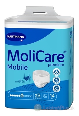 MoliCare Premium Mobile 6 kvapiek XS plienkové nohavičky naťahovacie, modré, obvod 45 - 70 cm, savosť 1361 ml, 1x14 ks