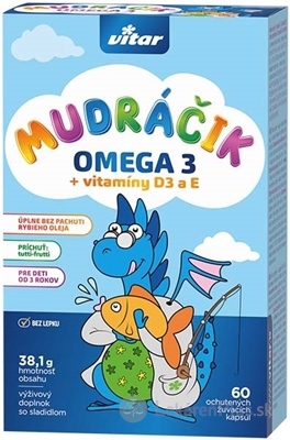 VITAR MUDRÁČIK OMEGA 3 + vitamíny D3 a E žuvacie cps s príchuťou tutti-frutti 1x60 ks