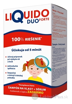 LiQuido DUO Forte šampón proti všiam 200 ml + sérum 125 ml + (hrebienok + čapica) zadarmo 1x1 set