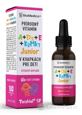 EkoMedica SK Prírodný Vitamín A+E+D3+K2Mk7 Junior kvapky s príchuťou citrónu 1x30 ml