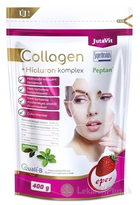 JutaVit Kolagén 10 g + Hyalurón komplex - Jahoda prášok (+ vitamín C, zinok a biotín) 1x400 g