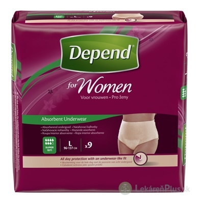 DEPEND SUPER L pre ženy naťahovacie nohavičky 1x9 ks