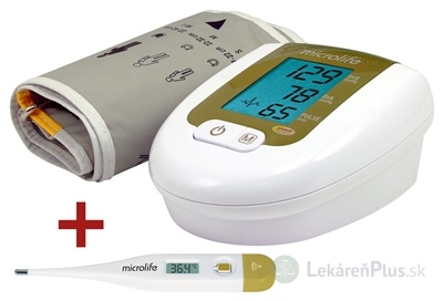 MICROLIFE TLAKOMER DIGITÁLNY BP 3AG1 ZLATÝ automatický s adaptérom na rameno 1ks + digitálny teplomer MT 3001 zadarmo, 1x1 set
