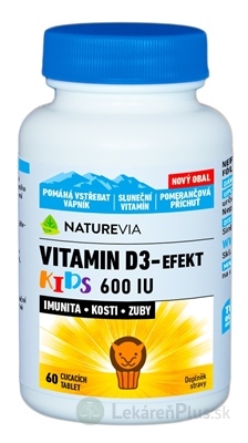 NATUREVIA VITAMIN D3-EFEKT KIDS 600 I.U. cmúľacie pastilky s pomarančovou príchuťou 1x60 ks