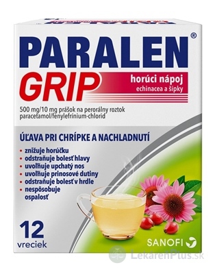 PARALEN GRIP horúci nápoj echinacea a šípky plo por 500 mg/10 mg (vre.PAP/Al/LDPE) 1x12 vrecúšok