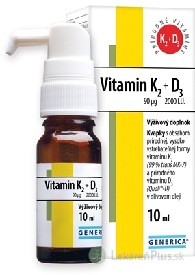 GENERICA Vitamin K2 90 µg + D3 2000 I.U. kvapky 1x10 ml