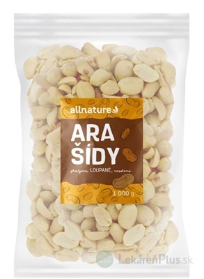 Allnature ARAŠIDY pražené nesolené lúpané 1x1000 g