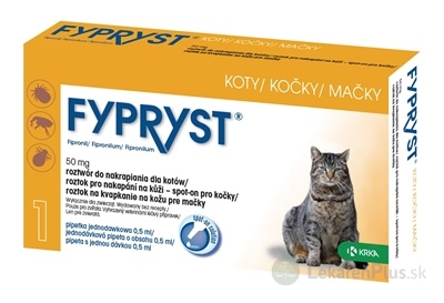 FYPRYST 50 mg MAČKY roztok na kvapkanie na kožu pre mačky (pipeta) 1x0,5 ml