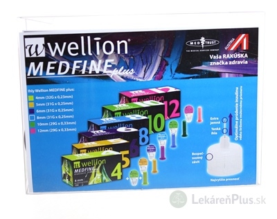 Wellion MEDFINE plus Penneedles 10 mm ihla na aplikáciu inzulínu pomocou pera 100 ks + nádoba na použité ihly, 1x1 set