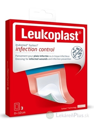 LEUKOPLAST LEUKOMED SORBACT absorpčná náplasť na rany, vodeodolná, sterilná 8x10 cm, (inov.2023) 1x3 ks