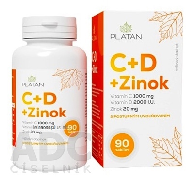 PLATAN Vitamín C + D + Zinok tbl s postupným uvoľňovaním 1x90 ks