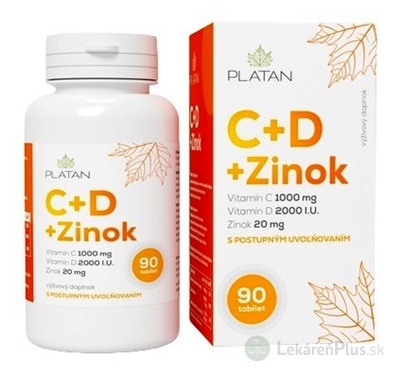 PLATAN Vitamín C + D + Zinok tbl s postupným uvoľňovaním 1x90 ks