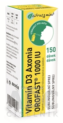 Vitamín D3 Axonia OROFAST 1000 IU sublingválny sprej 150 dávok, príchuť citrus a mäta, 1x30 ml