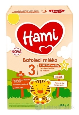 Hami 3 Batoľacie mlieko s príchuťou vanilky mliečna výživa v prášku (od ukonč. 12. mes.), (nová receptúra, 2023) 1x600 g
