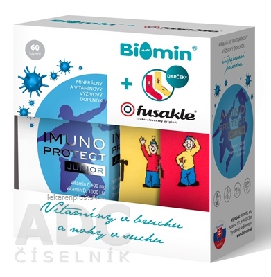 Biomin IMUNO PROTECT JUNIOR + darček Fusakle cps 1x60 ks + darček: detské ponožky 1x1 pár, 1x1 set