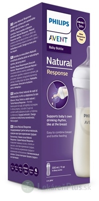 AVENT FĽAŠA Natural Response 330 ml priehľadná, cumlík pre podporu rytmu pitia (3m+) 1x1 ks