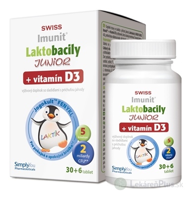 Laktobacily JUNIOR SWISS Imunit + vitamín D3 tbl 30+6 zadarmo (36 ks)
