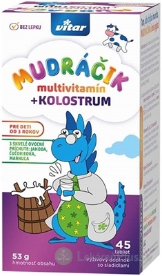 VITAR MUDRÁČIK multivitamín + KOLOSTRUM tbl, zmes 3 príchutí 1x45 ks
