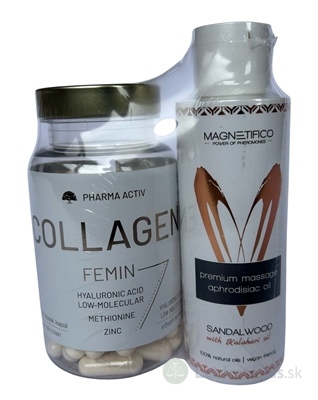 Pharma Activ COLLAGEN FEMIN + MAGNETIFICO OLEJ cps 90 ks + masážny olej Sandalwood 100 ml, 1x1 set
