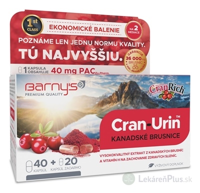 Barnys CRAN-URIN KANADSKÉ BRUSNICE cps 40+20 zadarmo (60 ks)