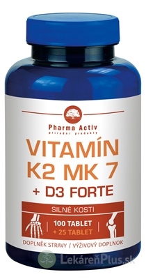 Pharma Activ Vitamín K2 MK 7 + D3 FORTE tbl (inov.2020) 100+25 (125 ks)