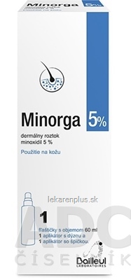 Minorga 5 % dermálny roztok sol der (fľ.HDPE+1 aplik.s dýzou+1 aplik.so špičkou) 1x60 ml