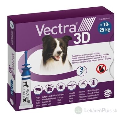 VECTRA 3D spot-on psy M (10–25 kg) roztok na kožu (aplikátor-modrý) 3x3,6 ml