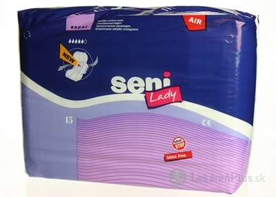Seni Lady AIR SUPER VLOŽKY anatomické urologické vložky pre ženy, savosť 780 ml (20x37cm) 1x15 ks