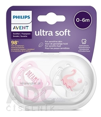 AVENT CUMLÍK 0-6M Ultra soft text, dievča na utišovanie, silikón (inov.2021) 1x2 ks