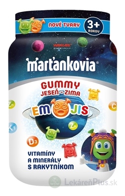 WALMARK Marťankovia GUMMY JESEŇ - ZIMA EMOJIS želatínové tablety, príchuť marakuja, malina, jahoda, pomaranč 1x50 ks
