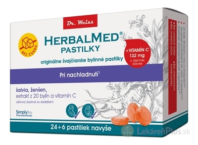 HERBALMED PASTILKY pri nachladnutí - Dr.Weiss bez cukru (šalvia, ženšen, extrakt 20 bylín a vit.C) pastilky (24+6 navyše) 1x30 ks)