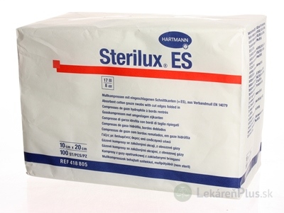 STERILUX ES kompres nesterilný so založenými okrajmi 17 vlákien 8 vrstiev (10x20 cm) 1x100 ks