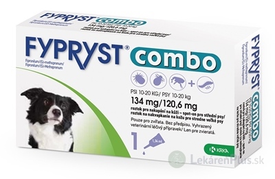 FYPRYST combo 134 mg/120,6 mg PSY 10-20 KG roztok na kvapkanie na kožu pre stredne veľké psy (pipeta) 1x1,34 ml