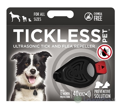 TICKLESS PET Prívesok ultrazvukový odpudzovač kliešťov a bĺch pre psy, čierny, 1x1 ks