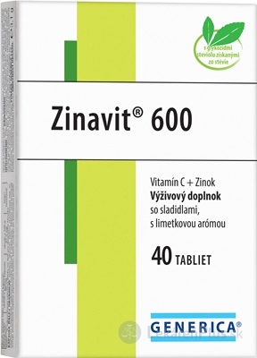 GENERICA Zinavit 600 s limetkovou arómou tbl (vitamín C + Zinok) 1x40 ks